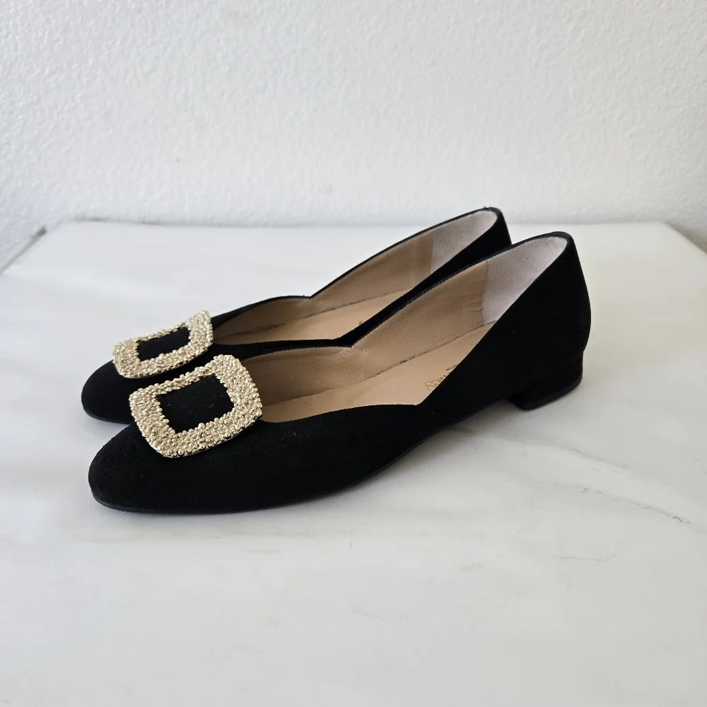 Russell & Bromley Black Suede‎ Leather Low Heel Flats Made in Italy size 38 or 8 - Picture 10 of 16